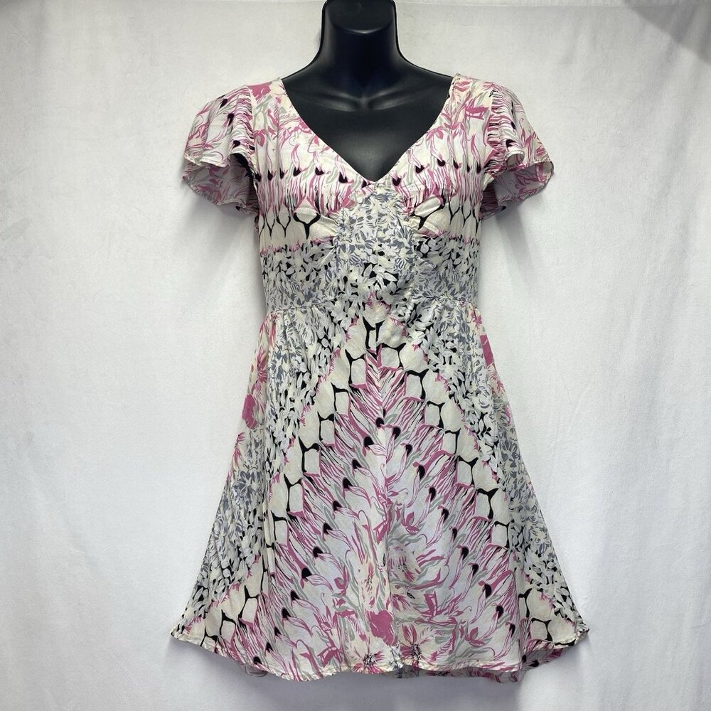 FREE PEOPLE V-Neck Flutter Sleeve Fit & Flare Mini Dress Women Sz 4 Multicolor